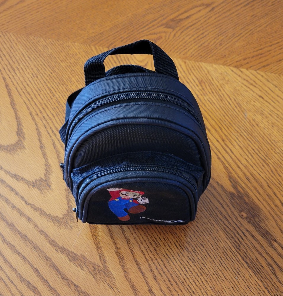 Nintendo DS Mario Mini Backpack Carry Case Bag Embroidered - Black - Fast Ship!!