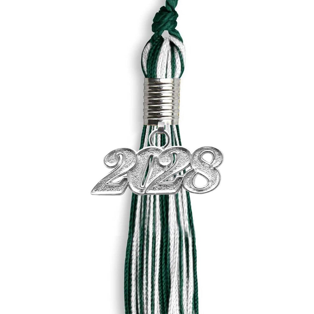 Endea Graduation Hunter Green/White Mixed Color Tassel With Silver Date Drop