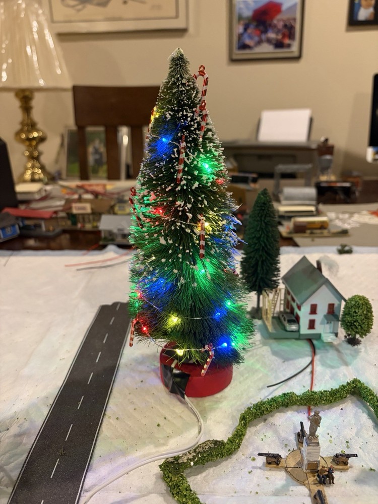 Lighted Christmas Tree with Candy Canes, Ready for Model Railroad Scenery