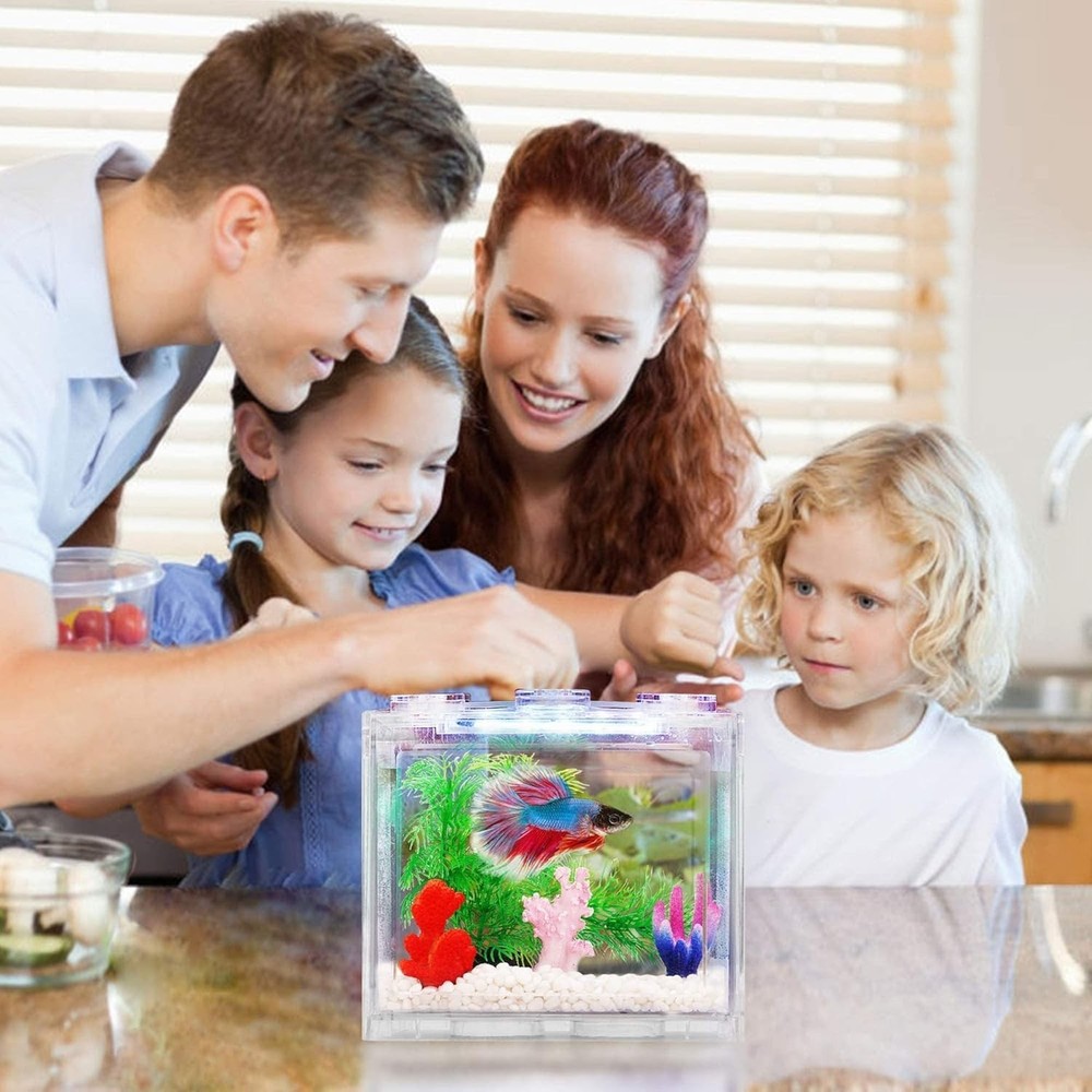 Small Betta Fish Tank Aquarium Tank Kit W/ LED Lighting 0.6 Gallon Stackable