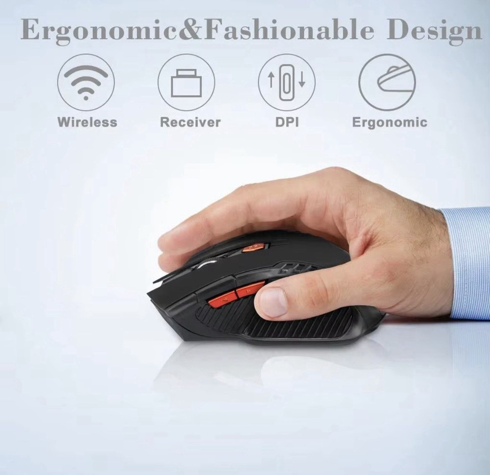 2.4GHz 6-Button Wireless Mouse – USB Receiver, Ergonomic Computer Mouse