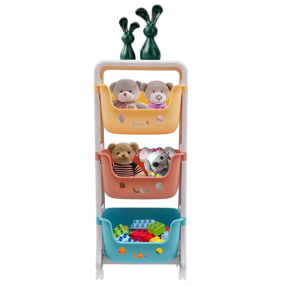 Storage Organizer, 3-Tier Stackable Rolling Cart, Storage Bins Organizer+Wheels