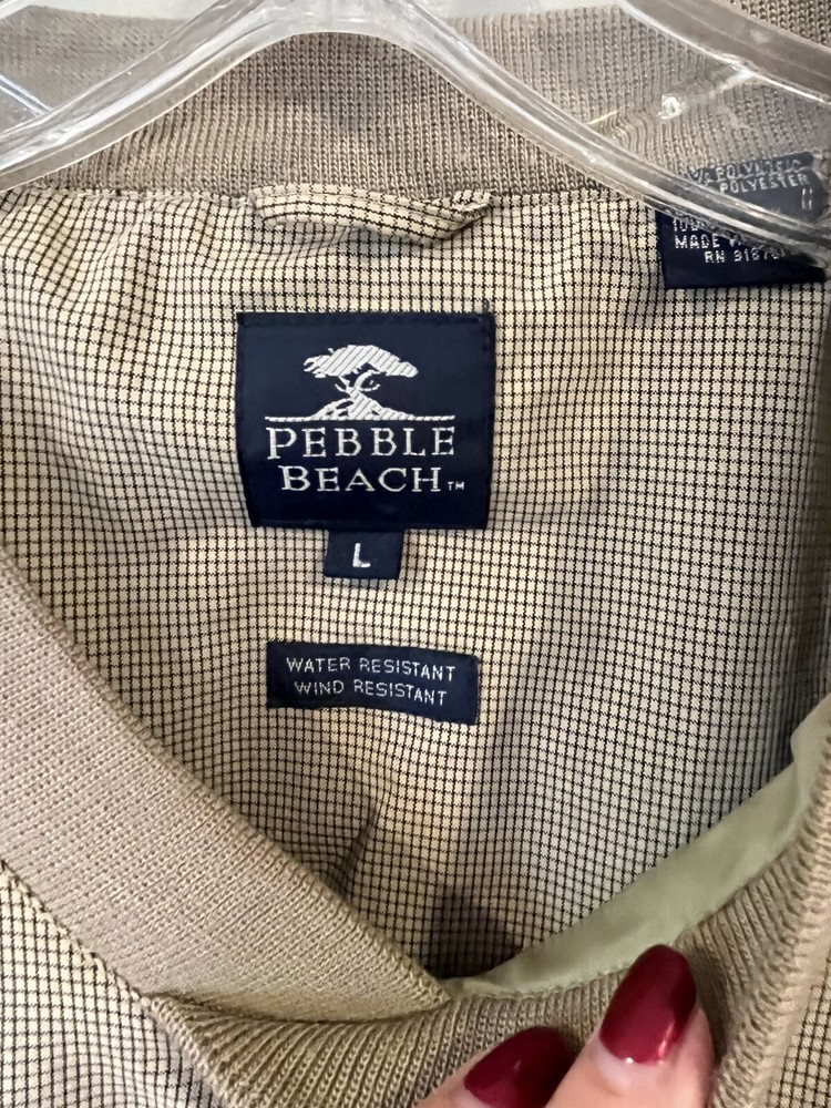 Pebble Beach Golf Jacket Large Tan Pullover Windbreaker Men