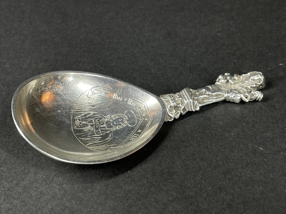 Antique Norwegian 800 Silver Saethers Gull Anointing Spoon Madonna Jesus Handle