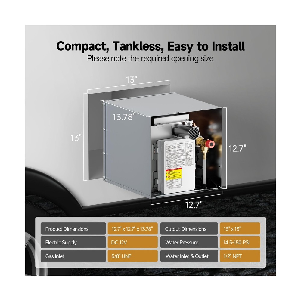 KINGRVER Tankless RV Water Heater 48,000 BTU, Instant On-Demand Hot Water, 12...