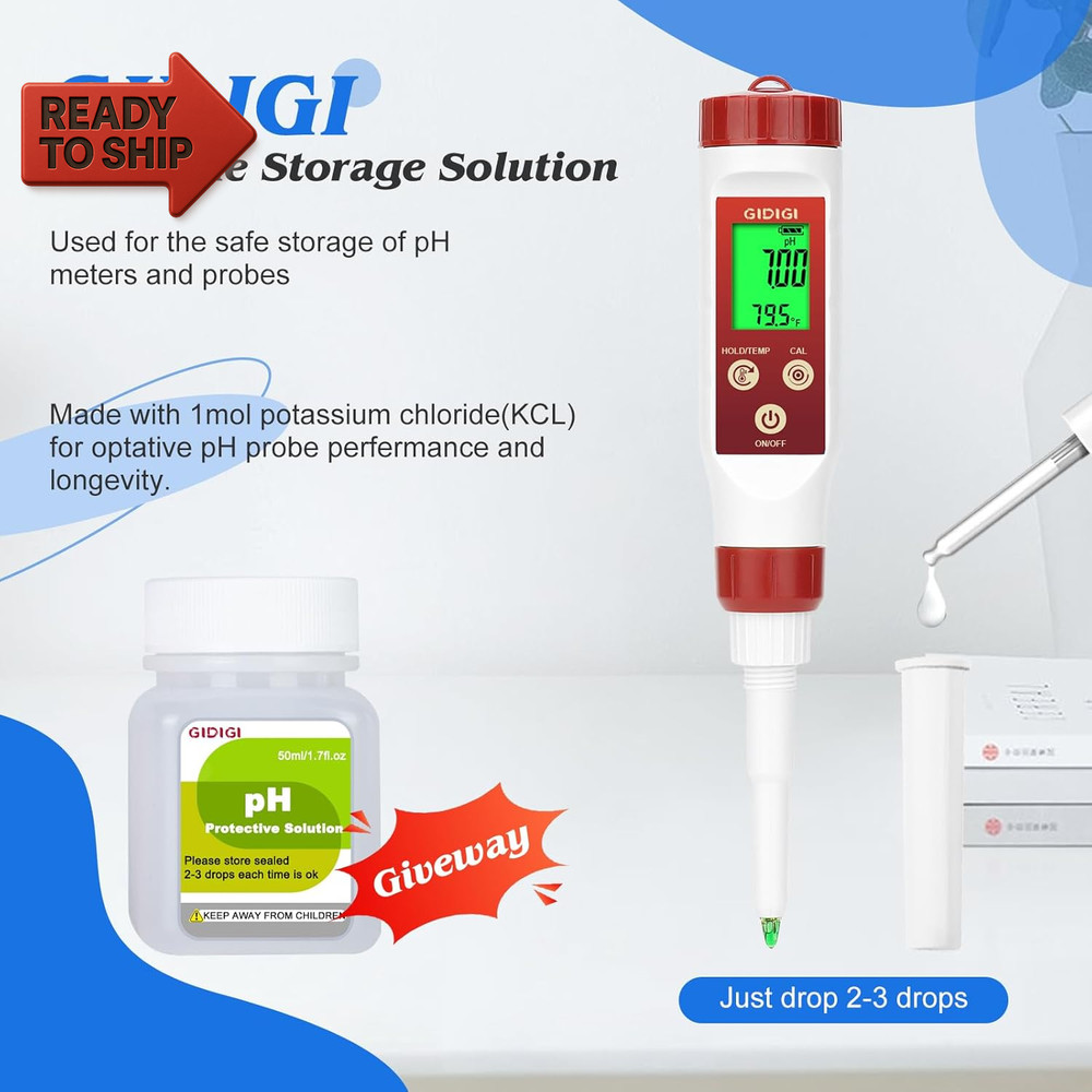 Ph Calibration Solution Kit (4,7,10 Ph Buffer Solution) & Ph Electrode Storage