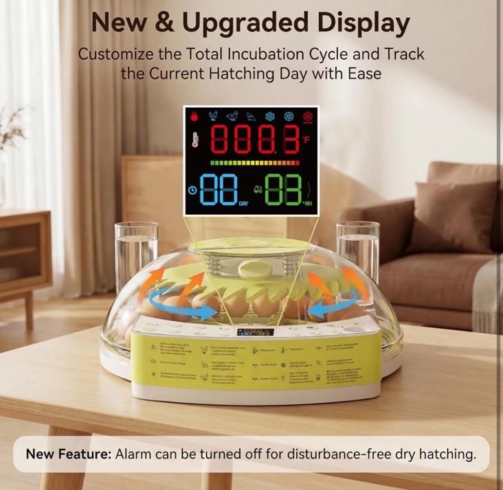 22 Egg Incubators for Hatching Eggs, 360° View with Automatic Egg Turning & Humi