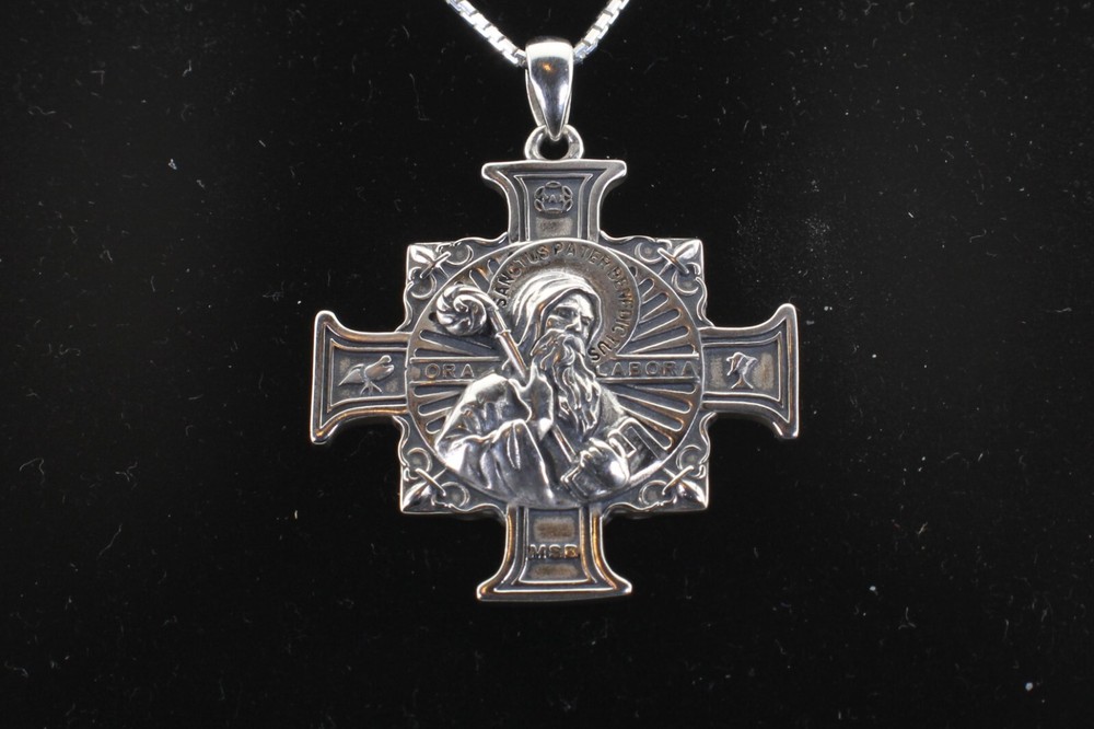 925 Sterling Silver Two-Sided Saint Benedict Necklace