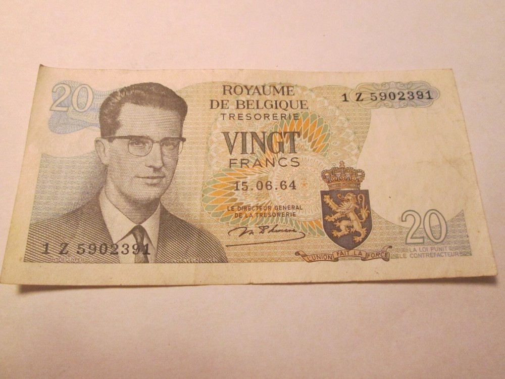 BELGIUM 20 FRANCS NOTE 1964