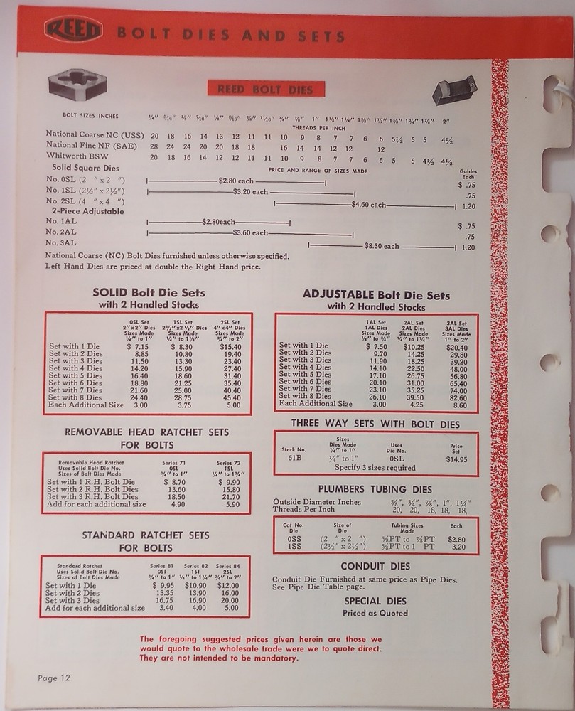 1950's REED Plumbing Tools Catalog Supplement