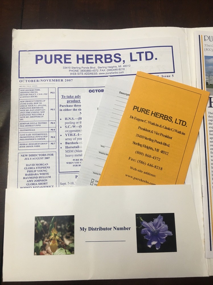 Pure Herbs, LTD distributor pamphlet