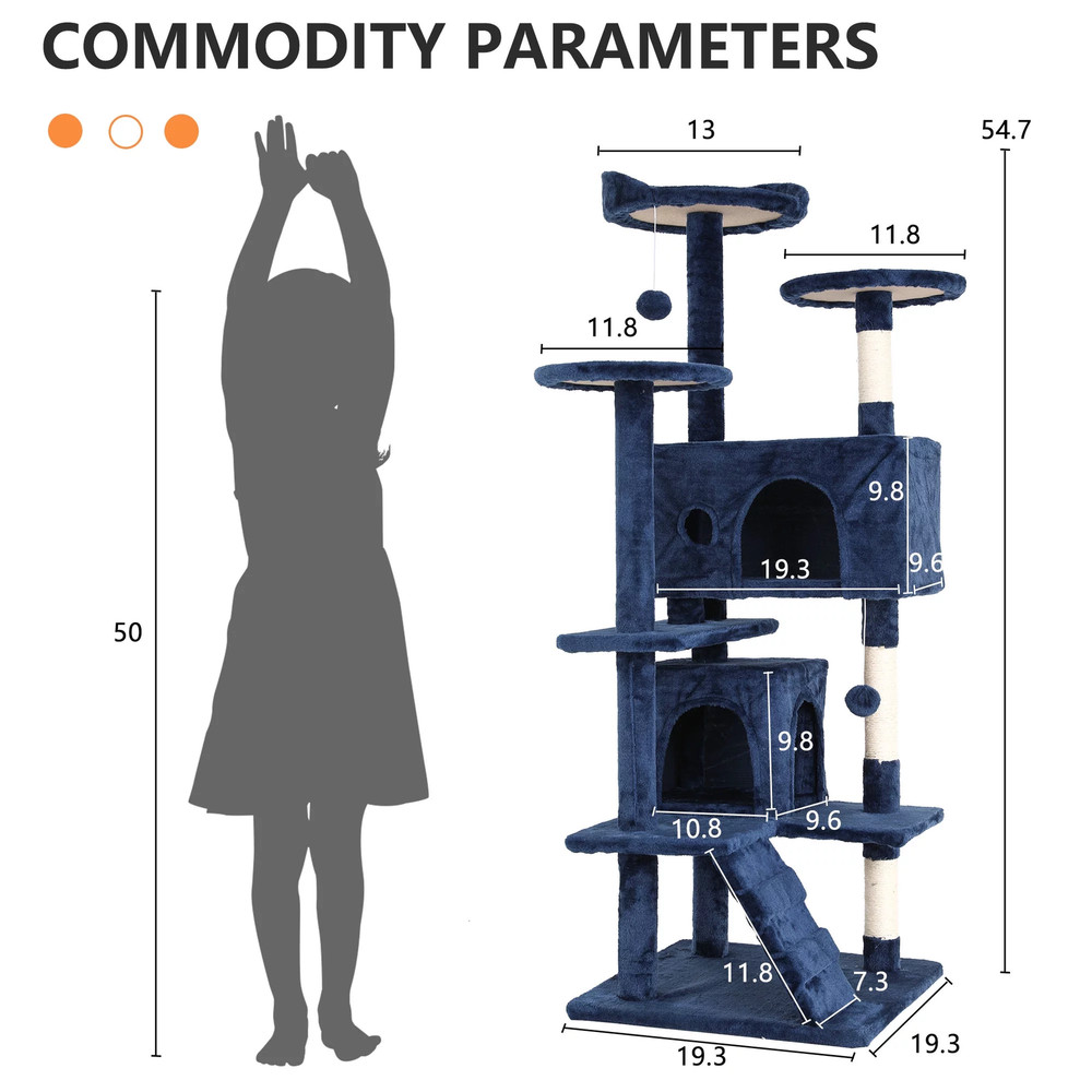 54-In Double Condo Cat Tree Tower Playhouse with Scratching Post & Perch for Ind