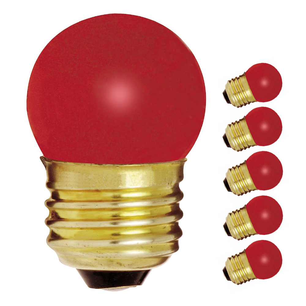 5 Pack S3611 CERAMIC RED Mini Globe Indicator Bulb 7.5W 120V S11 Medium Base E26