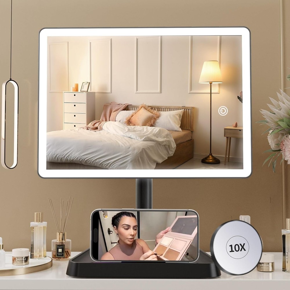 Recharable Makeup Vanity Mirror with Lights, Lar Lighted Desk