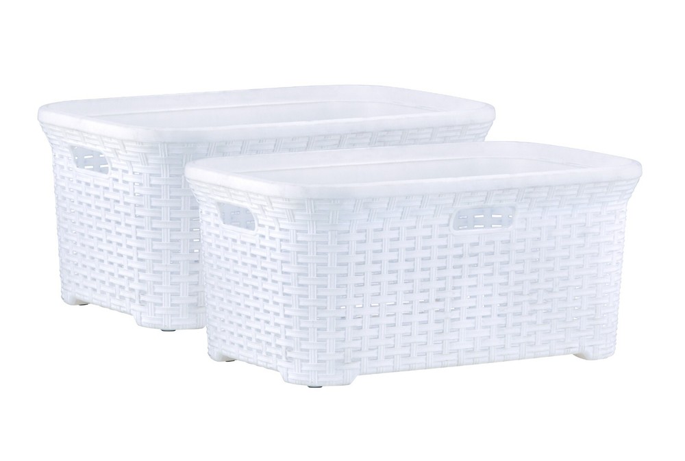 Superio Wicker Laundry Basket 2-Pack, White