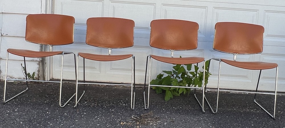 4 VINTAGE MAX-STACKER CHAIRS STACKABLE STEEL-CASE ORANGE & CHROME Give Inc