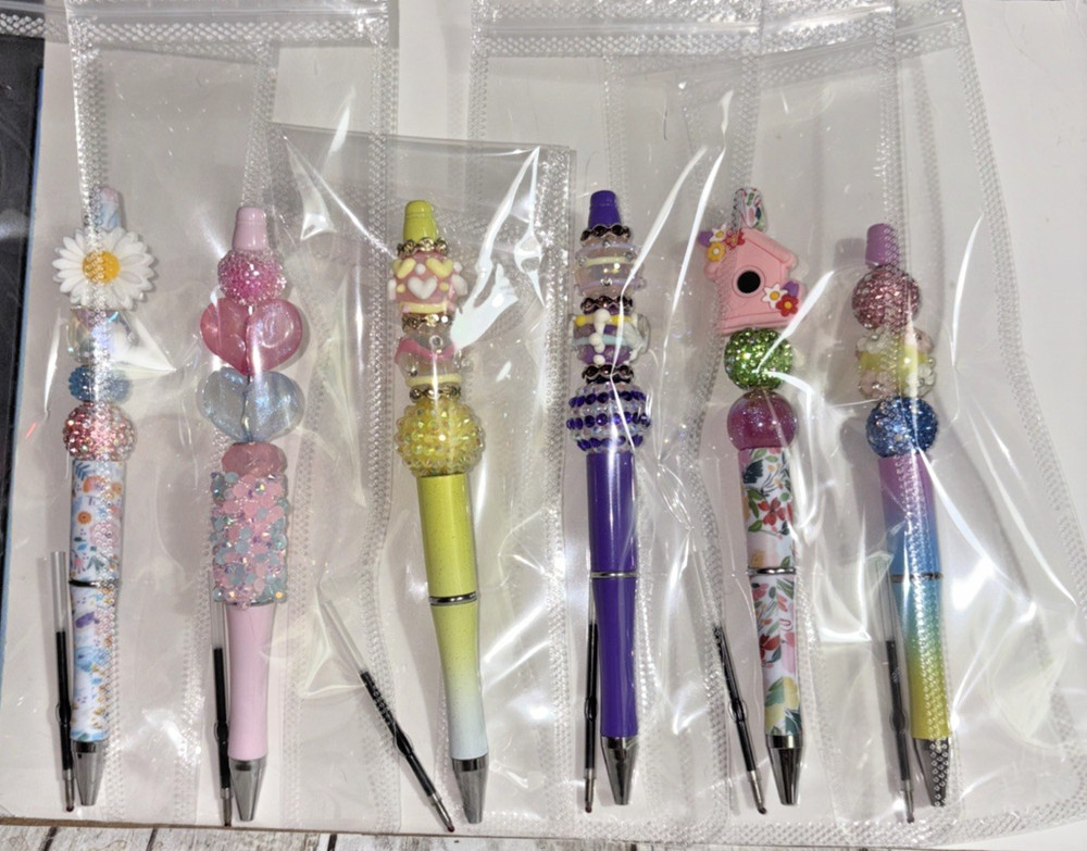 6 Handcrafted FANCY Beaded Pens-