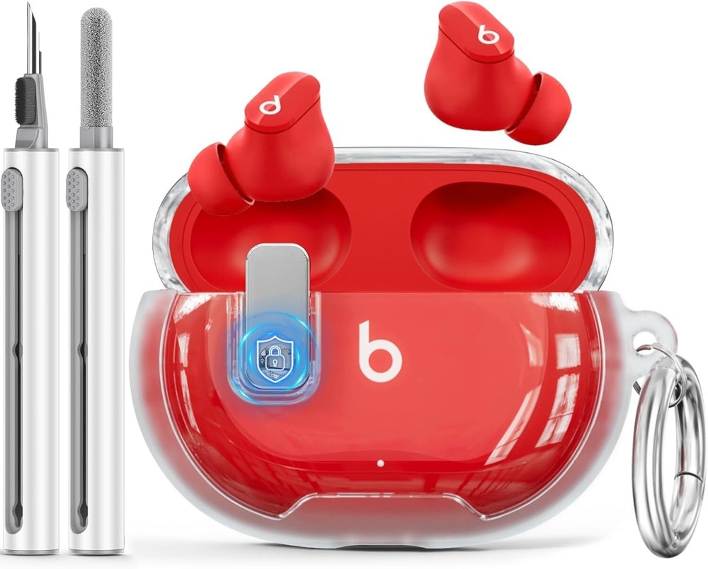 【with Safety Lock】 for Beats Studio Buds/Studio Buds Plus Case Clear White-b2