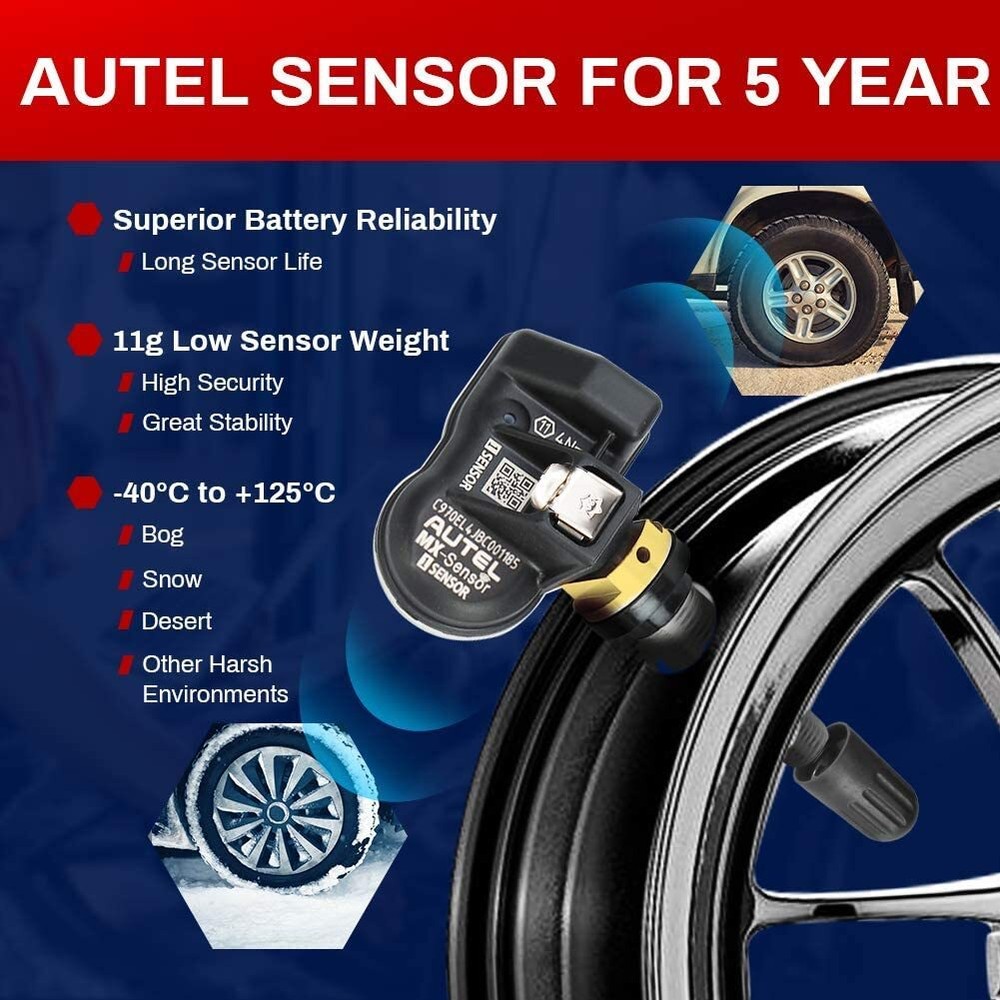 Autel TPMS Sensor MX-Sensor 315MHz & 433MHz Programmable Universal Rubber Valve