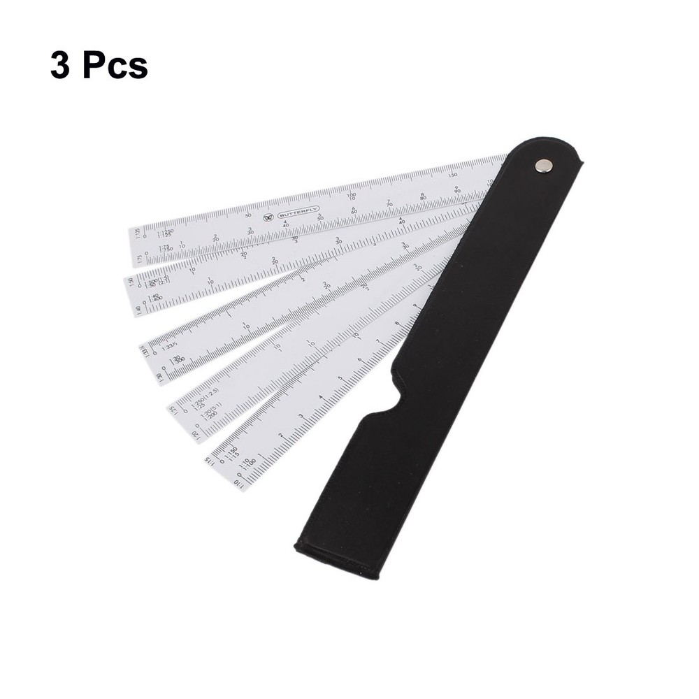 Architect Engineering Draw Draft Foldable Scale Ruler Black White 3pcs