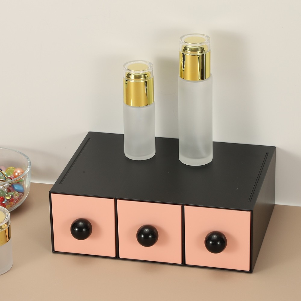 Stackable Drawer with 3 Drawers, Bathroom Storage Organizer, Pink