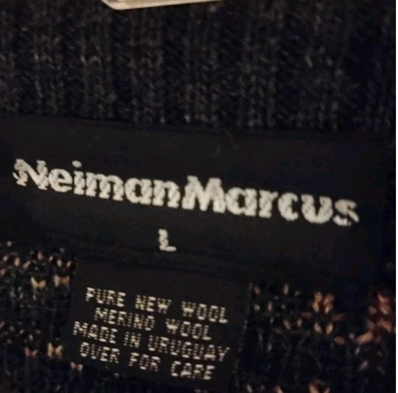 Neiman Marcus Multicolor Pure New Wool Knit Geometric Pullover Sweater L Men