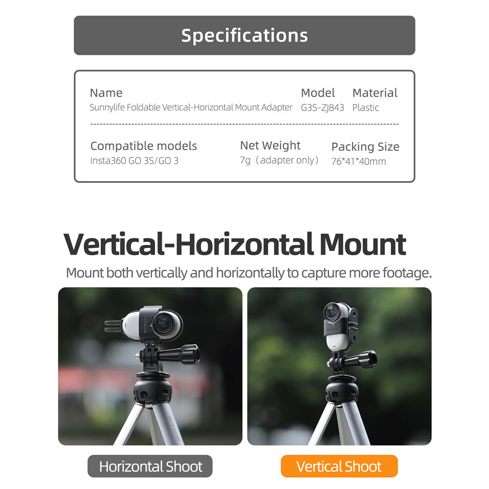 Foldable Vertical-Horizontal Mount Adapter for Insta360 GO 3S/GO 3