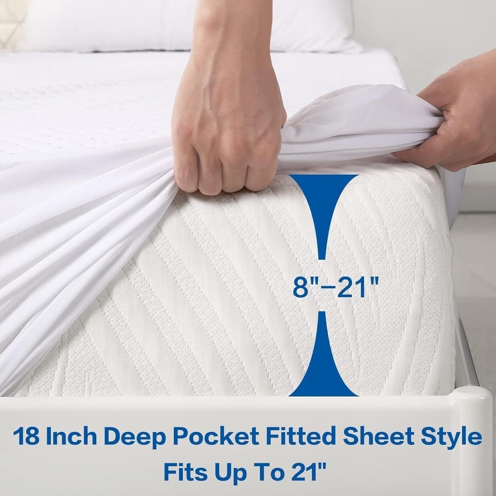 Breathable Cooling King Mattress Protector - Deep Pocket, Machine Washable