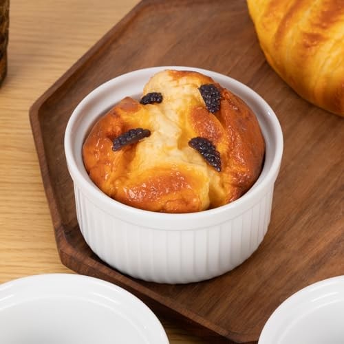 Souffle Ramekins: 4oz 6 Pieces Ceramic Baking Ramekin Set Oven Safe 4 OZ White