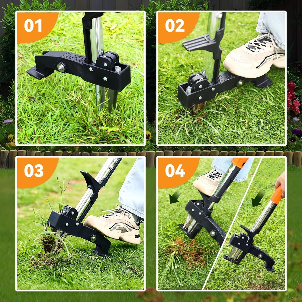Weed Puller Tool,Detachable Stand Up Weed Puller with Long Handle,3-Claw Stee...