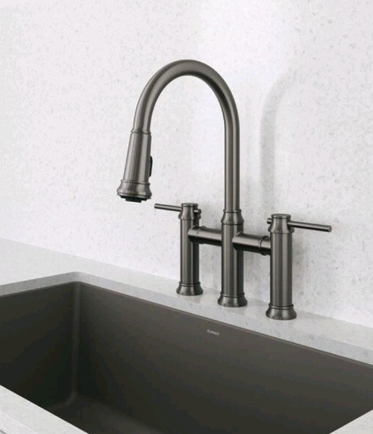 Blanco 443263 Empressa Bridge 2 Satin Steel Pull-Down Dual Spray Kitchen Faucet