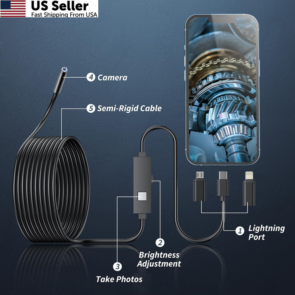 Endoscope Camera with Light, 1920P HD Borescope Tools 8 16.4ft, Black
