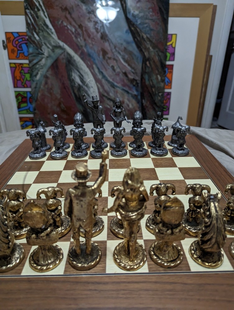 Rare Vintage Michael Ricker Pewter Circus Chess Set