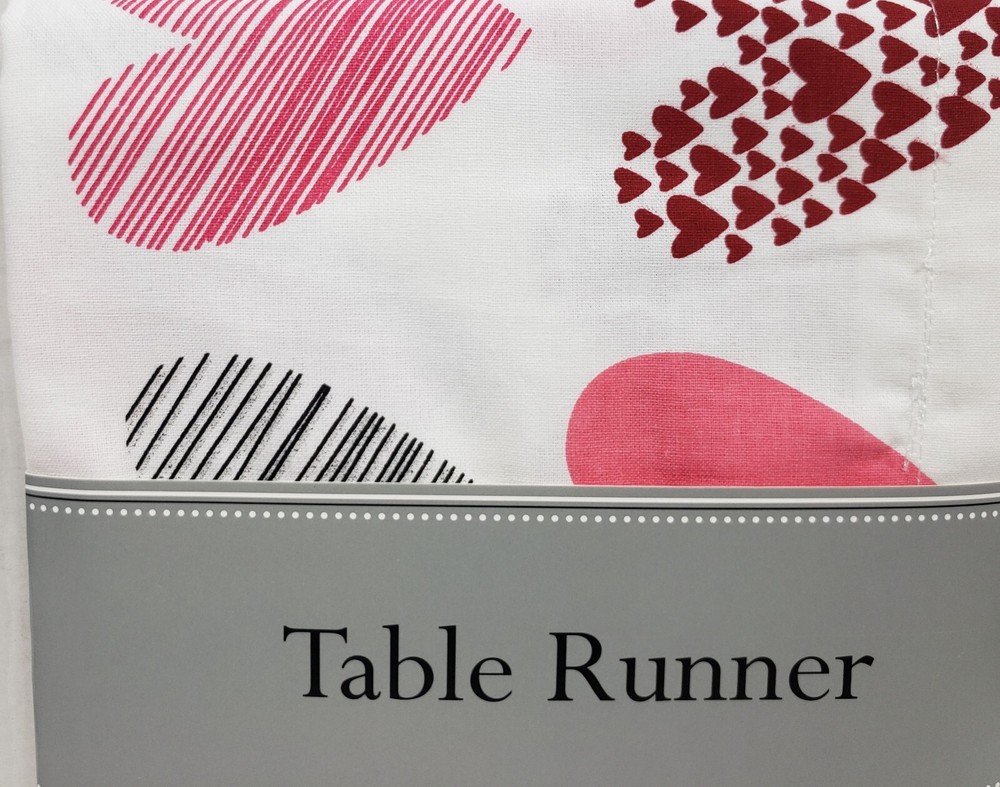 1 Fabric Printed Table Runner (14"x72") LOVE, MULTICOLOR HEARTS COLLAGE, DII