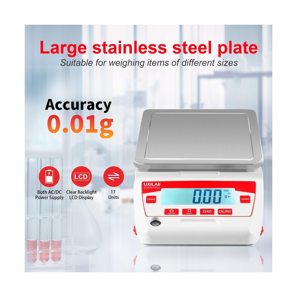 UXILAII SCIENTIFIC Lab Scale 5000g x 0.01g High Precision Electronic Analytic...