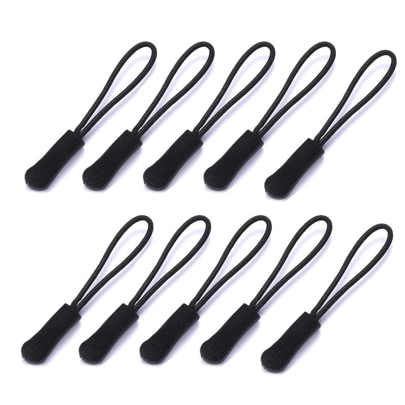 10pcs black Zipper Pulls Fixer Nylon Cord Extension Jacket Tab Tag Replacement C