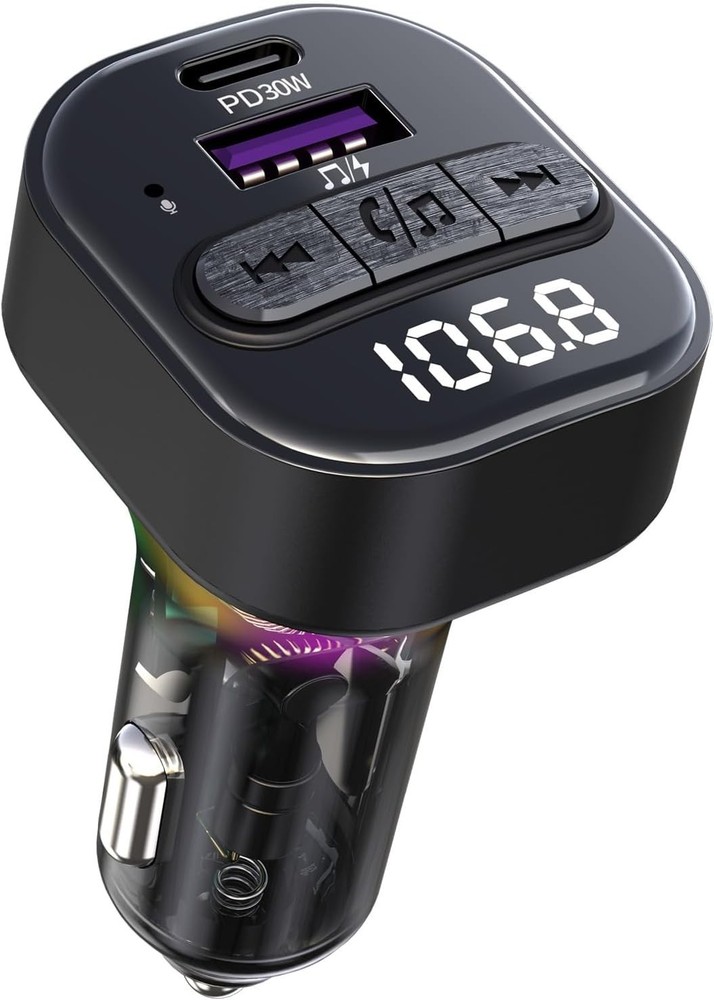 Car Bluetooth FM Transmitter with Rapid Charge & Hands-Free Mic - Effortless Use