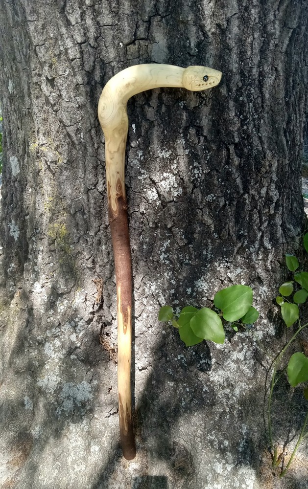 Handmade Unique Viper Snake Walking Cane Solid One Piece Stick