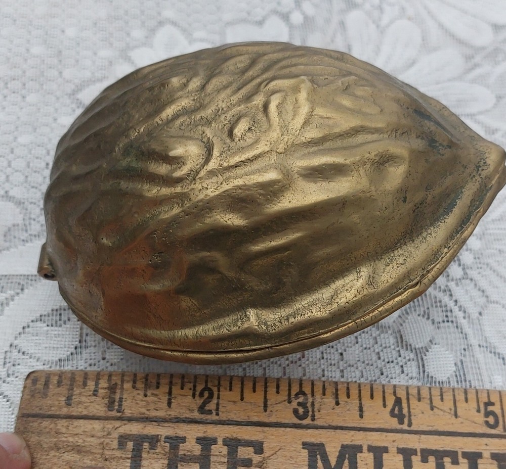 Brass Nutcracker Walnut Shaped Hinged Vintage 1950's