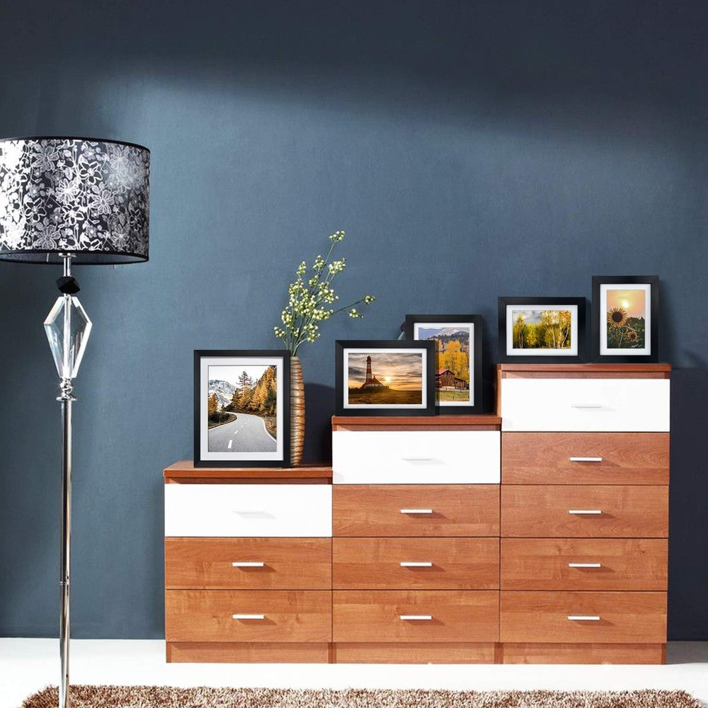 Multi Black Picture Frames with Mat for Multiple Sizes Photos, Four 4x6, Four...