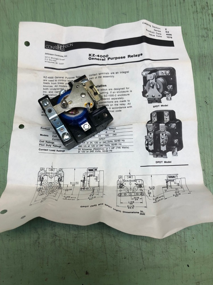 Johnson Controls KZ-4000-6 General Purpose Relay