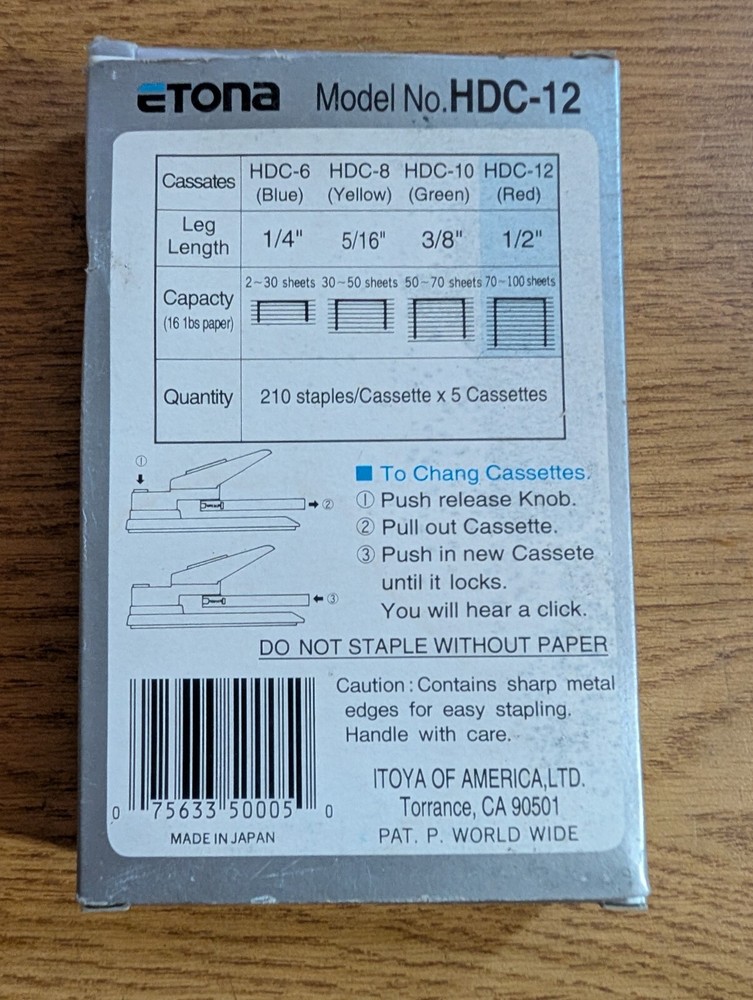 ETONA HDC-12 interchangeable color-coded cassettes EC-3 1/2" 210pcs x5
