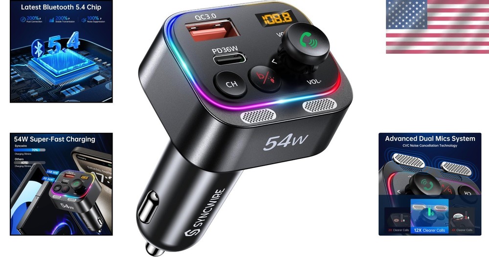 LED Display Bluetooth FM Transmitter with Fast Charging & Enhanced Sound Quality