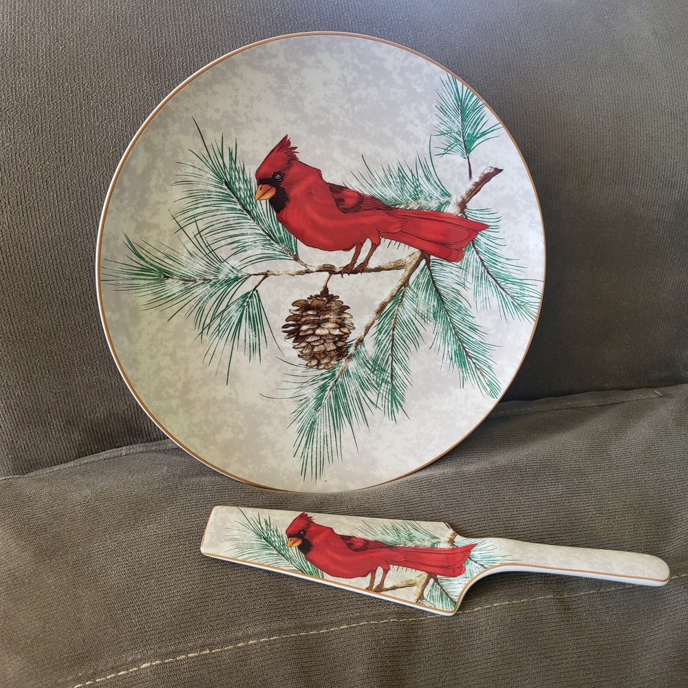 Savinio Cardinal Cake Plate With Server Porcelain