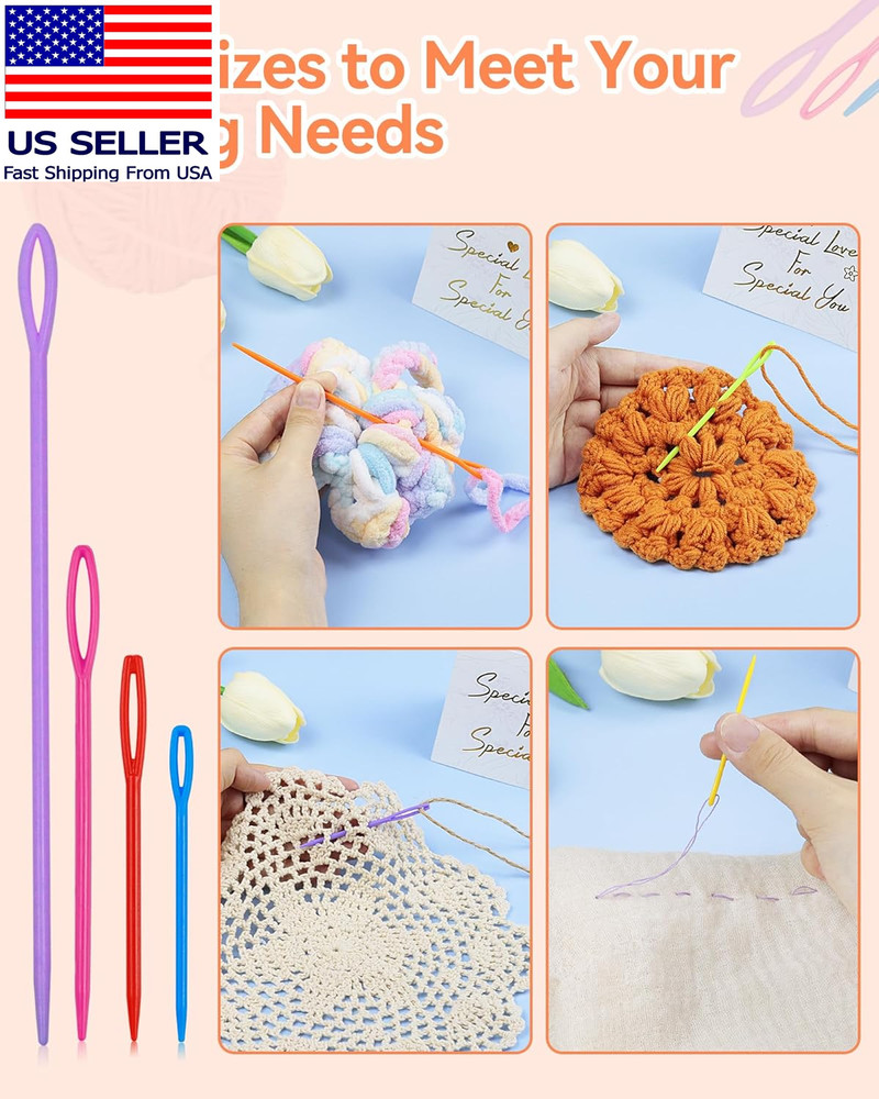 40PCS Plastic Needles – 4 Sizes with Large Eye, Plastic Sewing Needle with Threa