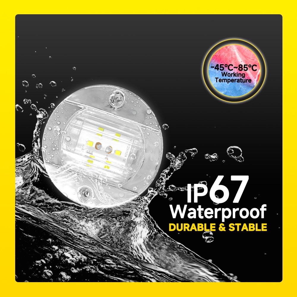 8Pcs Round White 12V LED Navigation Light Courtesy Light Marine Boat Stern Deck