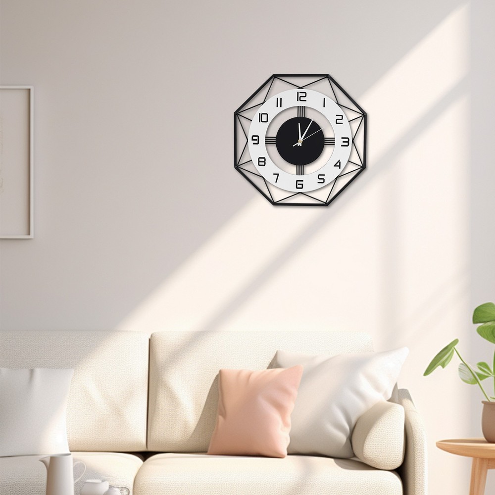 Modern Wall Clock Decorative Wall Mounted Clocks Decoration for Home w/ Hooks