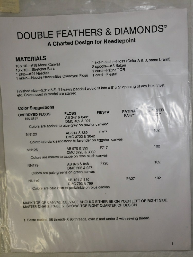 Ruth Dilts Double Feathers & Diamonds Needlepoint Guide Chart Pattern