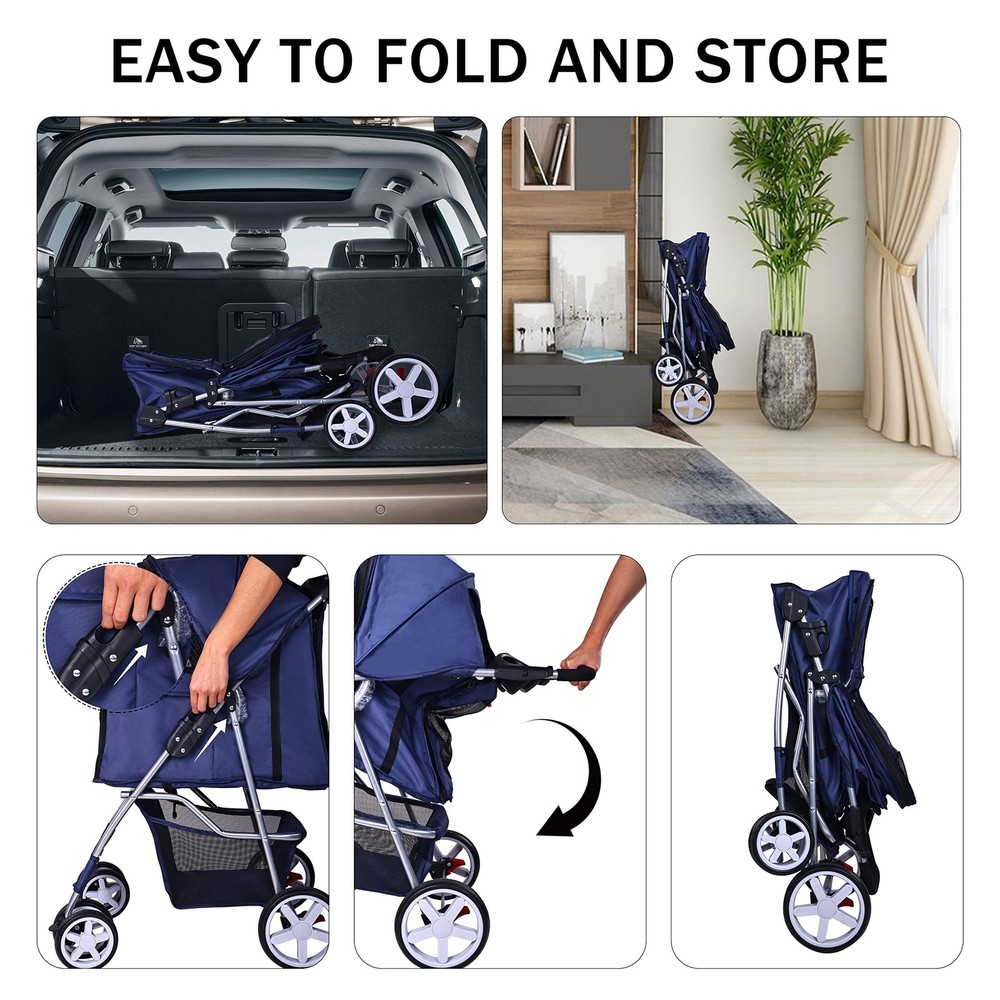 Elevon Pet Stroller, 4 Wheels Multifunction Dog Cat Stroller, Folding Portable T