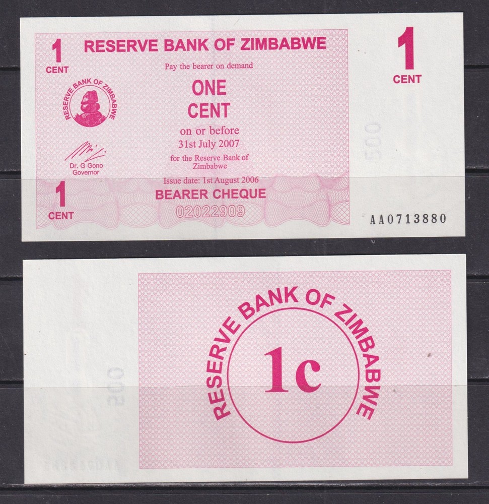 ZIMBABWE - 2006 1 Cent UNC Banknote